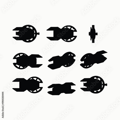 Multiple Views of a Futuristic Black Tech Device Mockup with Dimensions technology prototype