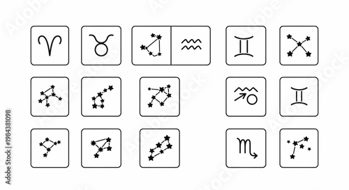 Zodiac Signs Astrology Constellation Icons Set