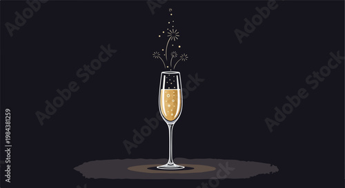 Elegant Champagne Flute with Sparkling Splash on Dark Background.
