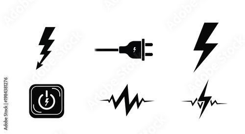 Electrical symbols depicting power energy and signal strength silhouette