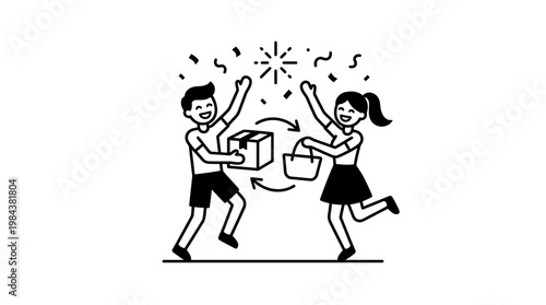 Happy People Exchanging Gift Boxes and Bags