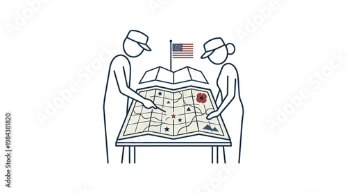 Military Officers Planning Strategy Over Map