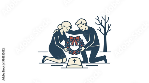 Couple Placing Wreath on Grave in Remembrance