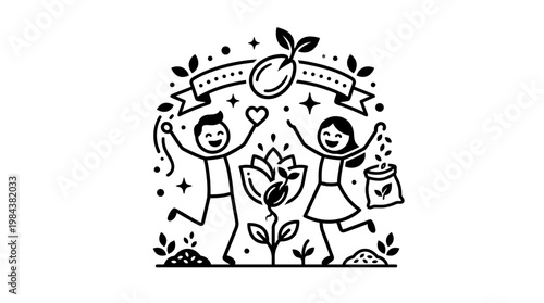 Joyful Couple Planting Seeds and Celebrating Growth