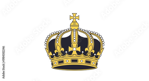 A detailed illustration of a golden crown with dark blue velvet