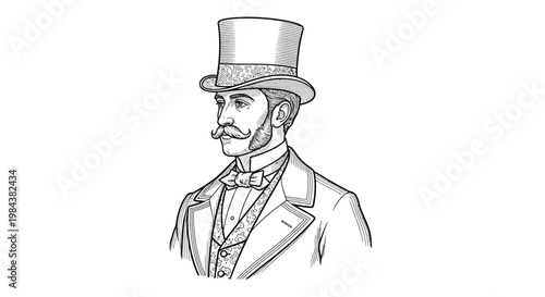 Detailed sketch of a gentleman wearing a top hat and mustache