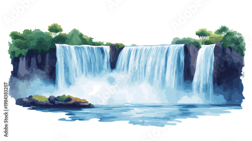 Blue Nile Falls. Blue Nile Falls hand drawn watercolor illustration on white background