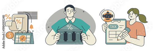 Financial illustration with banking investment tax concept investment business financial illustration building interest percentage calculator document analysis planning accountant