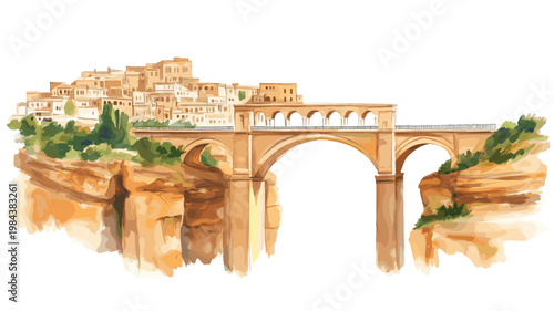 Constantine Bridge City. Constantine Bridge City hand drawn watercolor illustration on white background
