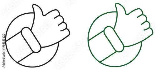 A simple graphic illustration of two thumbs up icons in different colors on a white background