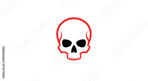 Minimalist Skull Icon with Red Outline and Black Eyes on White Background