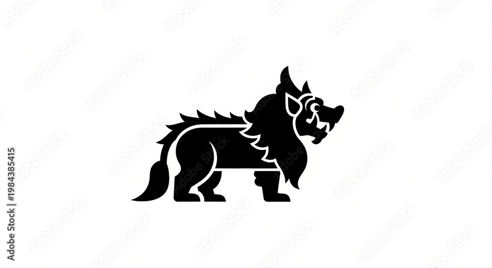 Fototapeta premium Monochromatic Flat Design Mythical Kirin Silhouette Symbol Animal Illustration