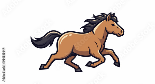 A dynamic illustration of a brown horse in mid-gallop