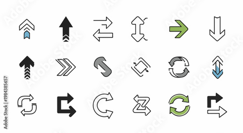 A collection of arrow icons depicting various directions and movements