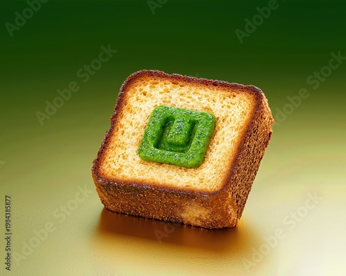 Square Green Frosted Cake on Gold Surface