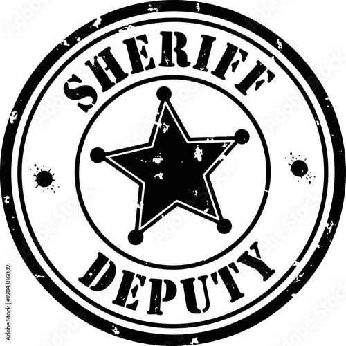 A distressed black and white sheriff deputy rubber stamp with a classic five-pointed star, perfect for law enforcement and western-themed designs.