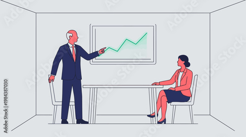 Wallpaper Mural Illustration of a businessman presenting a graph to a woman in a meeting room with a minimalist design and a professional mood. Torontodigital.ca
