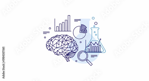 Scientific analysis of brain activity with charts and lab equipment
