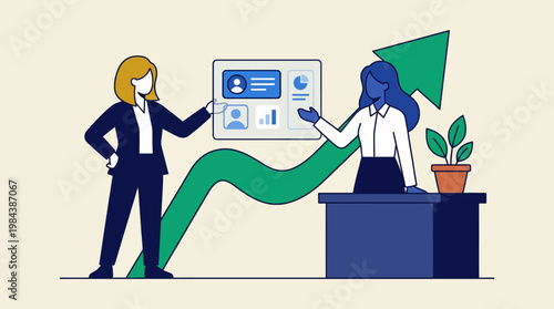 Wallpaper Mural Two businesswomen collaborating with a graph and laptop in a modern office setting with a professional and productive mood. Torontodigital.ca