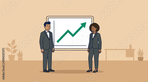 Wallpaper Mural Two business professionals standing in front of a presentation board with a green growth chart in a simple office setting. Torontodigital.ca