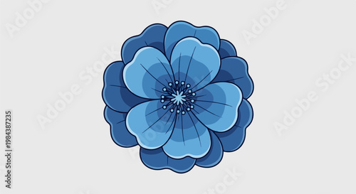 stylized blue flower with layered petals and detailed center