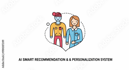 Stylized cartoon people inside heart-shaped, dotted border, with text