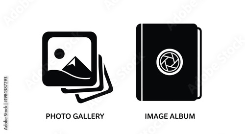 Black photo gallery and image album icons simple design silhouette