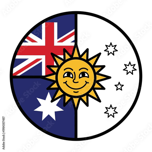 Australia and Argentina friendship emblem vector illustration with flag elements and smiling sun of may in circular design
