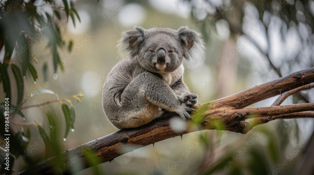 Fototapeta premium Koala Low Angle Rainforest Tree Wildlife Telephoto Shot Natural Frame Copy Space