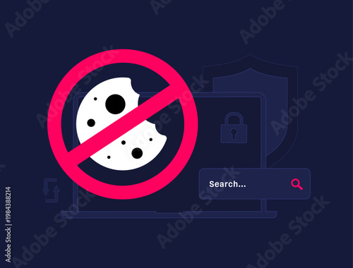 Cookieless tracking with privacy focused analytics, secure data collection for marketing. Cookieless tracking improves compliance and performance with user privacy, data insights vector illustration