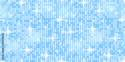 Disco blue sequin bg glitter texture for backdrop glam. Dance pattern with ball party seamless for mosaic retro sparkle. Vector disco iridescent background