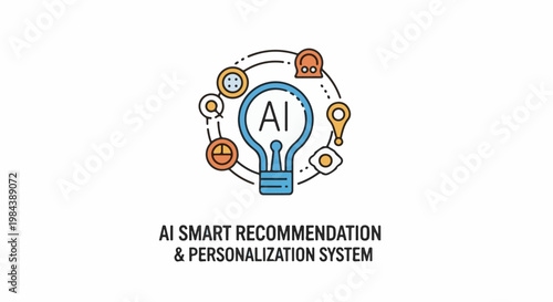 Stylized illustration of an AI lightbulb with surrounding icons representing data and suggestions