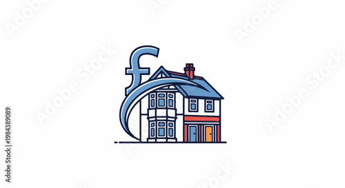 Stylized house with British pound symbol arc