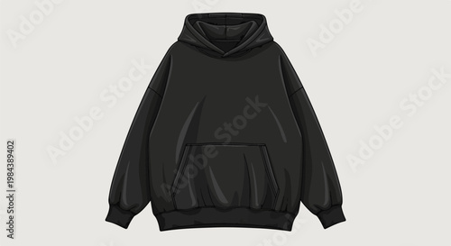 A plain black hooded sweatshirt with a front pouch pocket