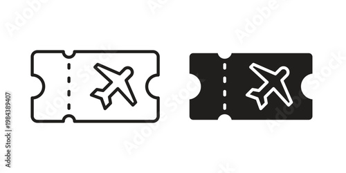 Airline ticket icon outline and solid set. Graphic icons