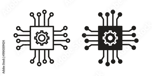 AI chip icon outline and solid set. Graphic icons