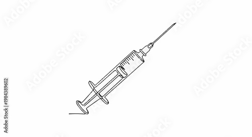 A simple black and white line drawing of a medical syringe with a needle