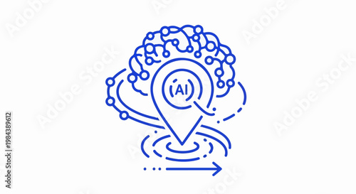 Stylized brain with location pin and AI symbol, suggesting AI navigation