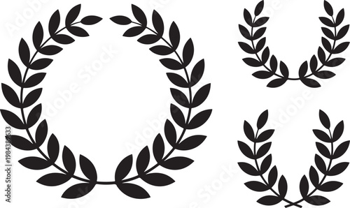 Laurel wreath set victory award leaves circle decorative emblem symbols collection