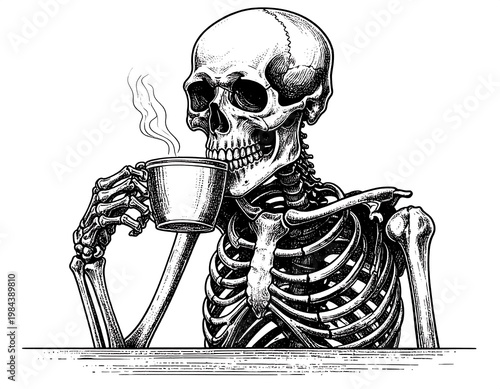 Skeleton Drinking Coffee.