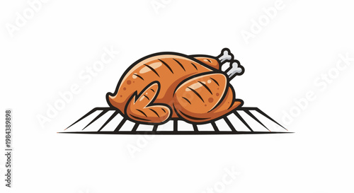 A cartoon of a roasted chicken with exposed bones on a grill