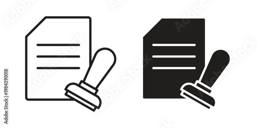 Approved document icon outline and solid set. Graphic icons
