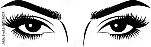 Vector feminine eyes with eyelashes and eyebrows