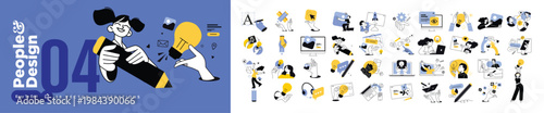 People and design. Vector illustrations of people in various graphic and web design development activities. Concepts for graphic and web design, social media, business and marketing material.