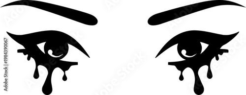 Stylized crying eyes with dripping mascara vector