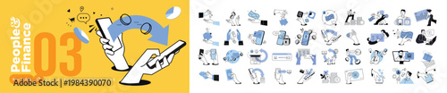 People and finance. Vector illustrations of people in various financial and banking activities. Concepts for graphic and web design, social media, business and marketing material.