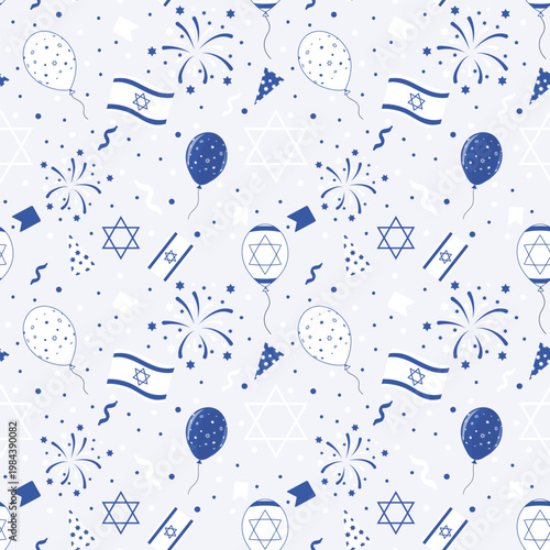 Israel Independence Day Seamless Pattern with Flags and Balloons