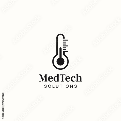 MedTech Solutions logo with thermometer icon on professional office supply background