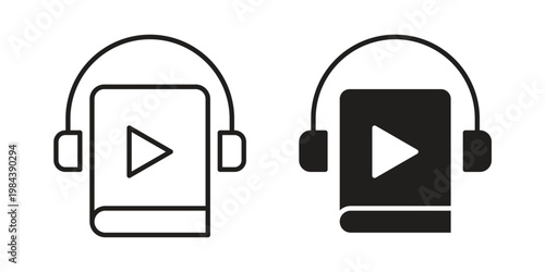 Audiobook icon outline and solid set. Graphic icons