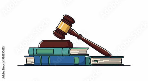 A wooden gavel rests on a stack of law books